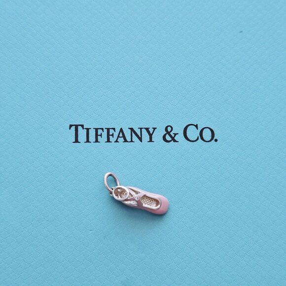 Tiffany & Co. Jewelry - Tiffany & Co. Diamond Pink Enamel Ballet Shoes Sterling Silver Charm Pendant
